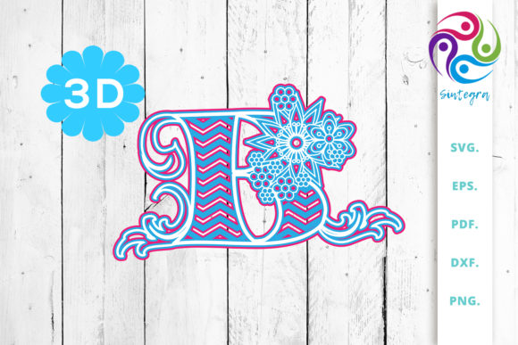 3D Multilayer Floral Chevron Letter B