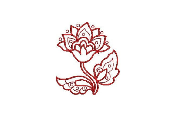 Charming Redwork Flower Embroidery Design